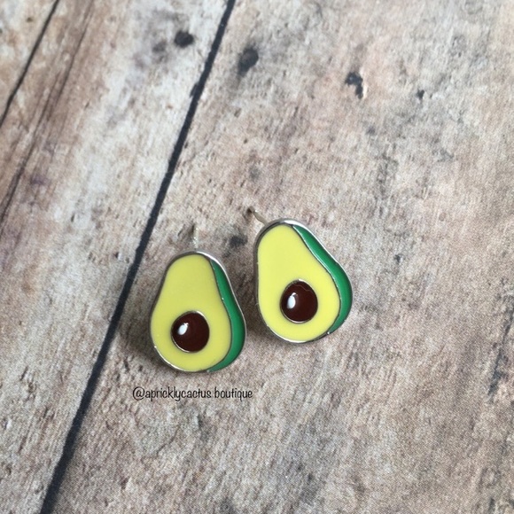 Avocado Stud Earrings Enamel Dainty Boho Hipster - Picture 4 of 7